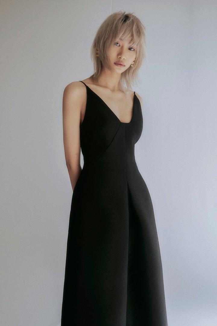 Black Deep V-Neck Midi Dress- Fina L / Black Black Deep V-Neck Midi Dress- Fina L / Black