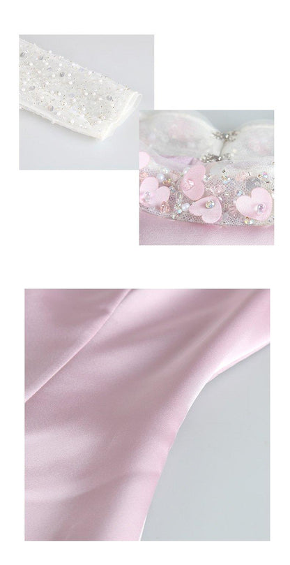 Siduo elegant high end Pink lace satin fishtail dress-  Olli