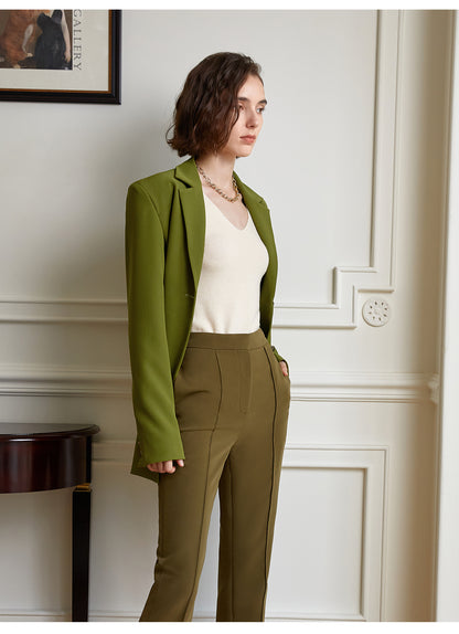 Stylish one-button placket, finished in a classic retro green long sleeve jacket- Elasta