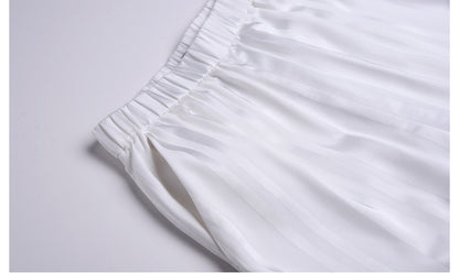 Drop shoulder sleeve loose blouse casual pant trendy stripe two piece set- Ali