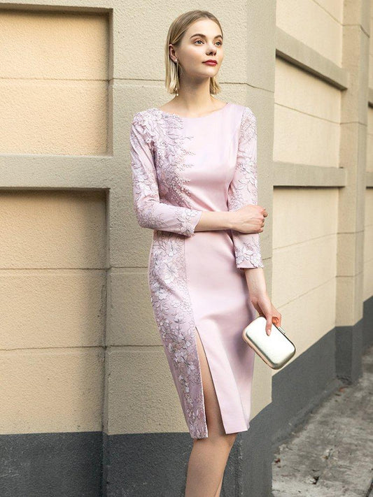 Siduo elegant high end Pink lace satin dress-  Aconi