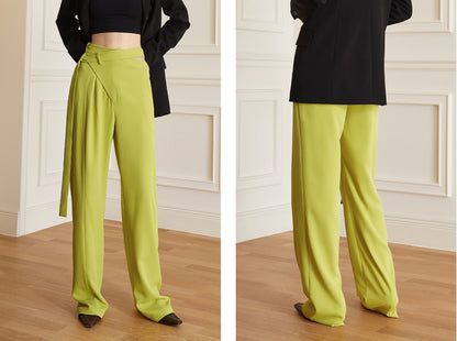 Lemon Yellow Asymmetrical High Waist Trousers- Bolin