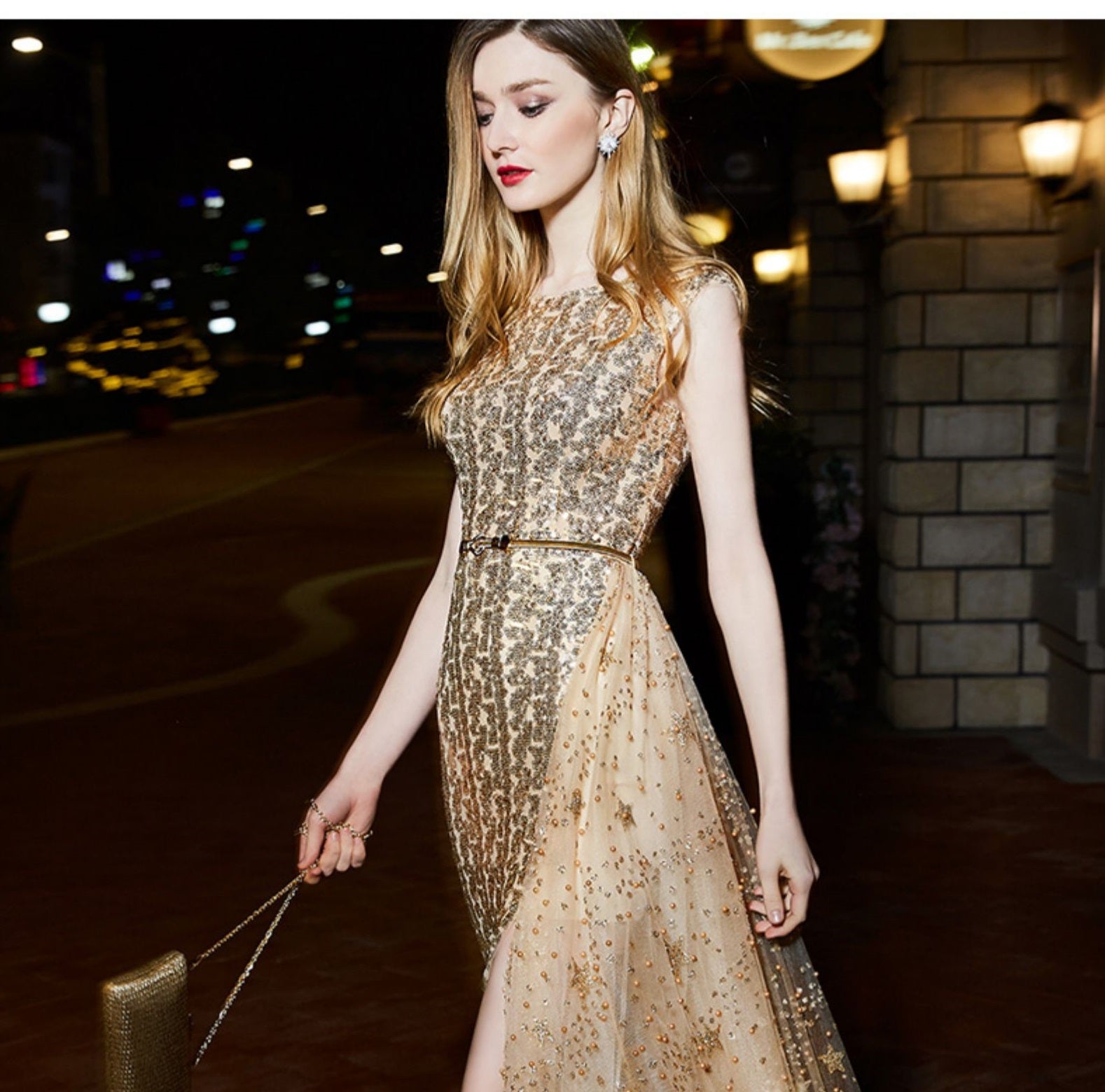 High-end luxury Gold shimmery sleeveless evening dinner dress - ipi XL / Gold High-end luxury Gold shimmery sleeveless evening dinner dress - ipi XL / Gold