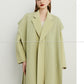 Winter heavy set-dye cardamom green wool double-sided woolen classic lapel mid-length lace-up coat - Caramia