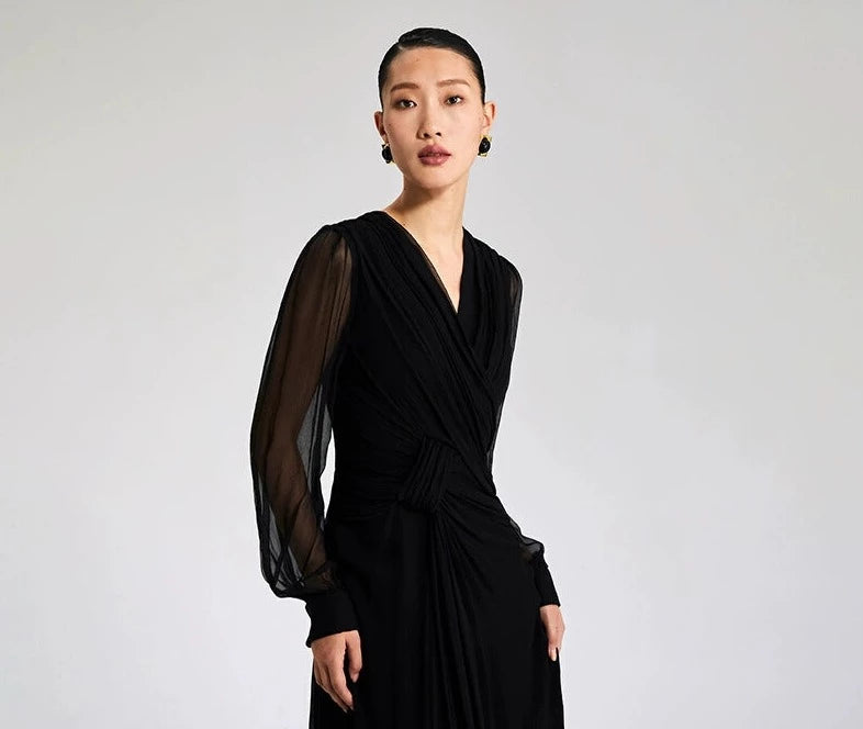 LEDIM W V-Neck French Premium Long Sleeve maxi evening dress - Kinka