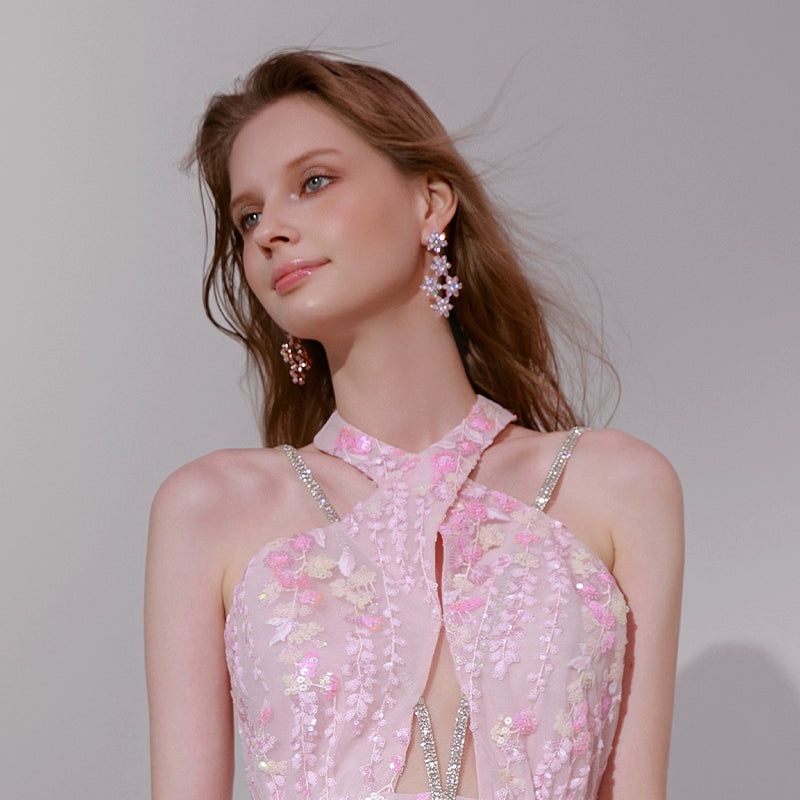 Wardrobes by Chen Luxury Pink Snow Flake Diamond Earrings- Calie