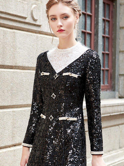 Siduo Autumn fall black and white contrast sequins high-end dinner - Favi