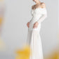classical White long off shoulder long sleeve trumpet minimalist simple wedding dress - Daya