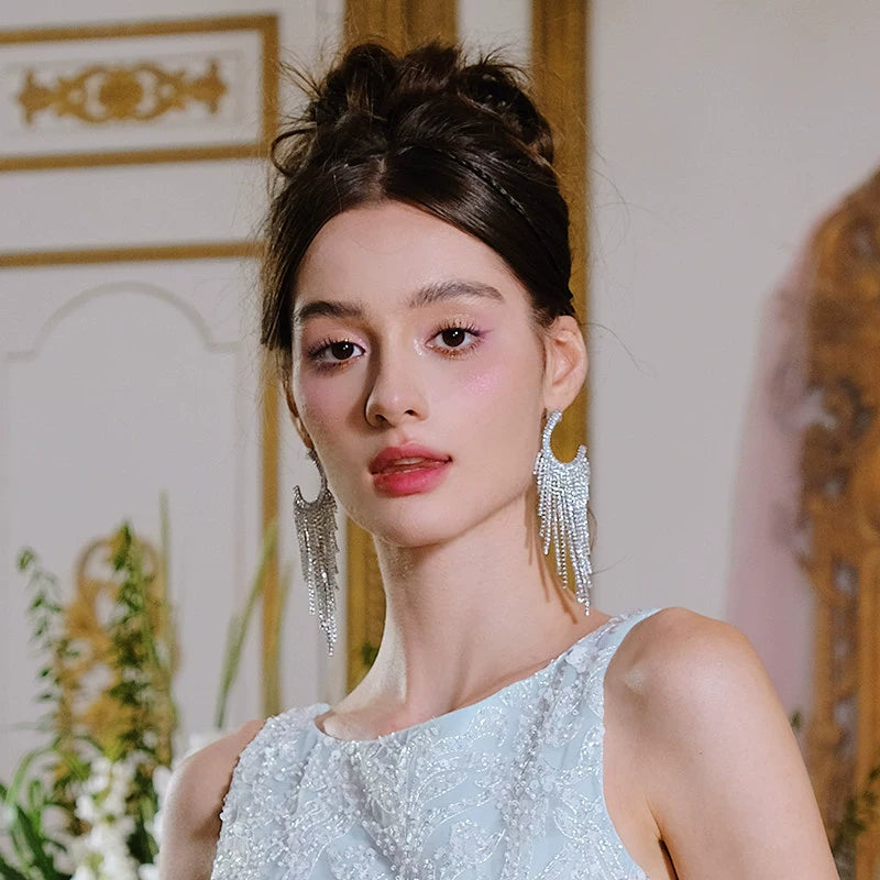 Wardrobes by Chen Luxury Light Crystal Diamond Tassel Earrings-Dudu