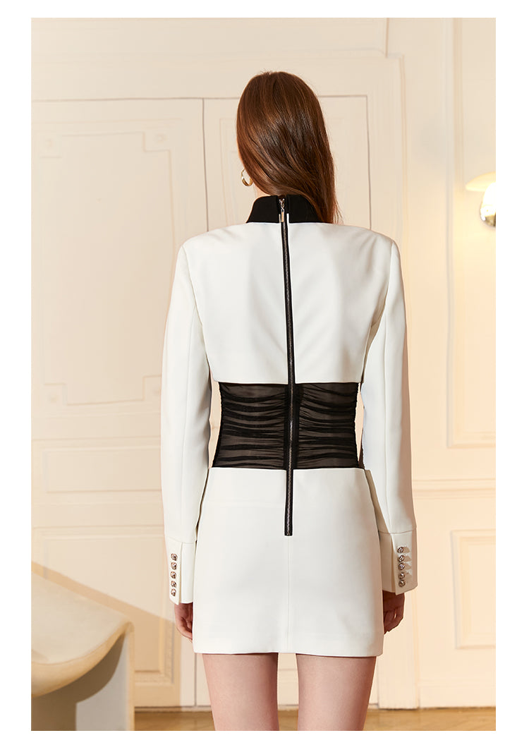 Modern Retro Dress Features An Alluring Black Mesh Waist Dress- Uni S Modern Retro Dress Features An Alluring Black Mesh Waist Dress- Uni S