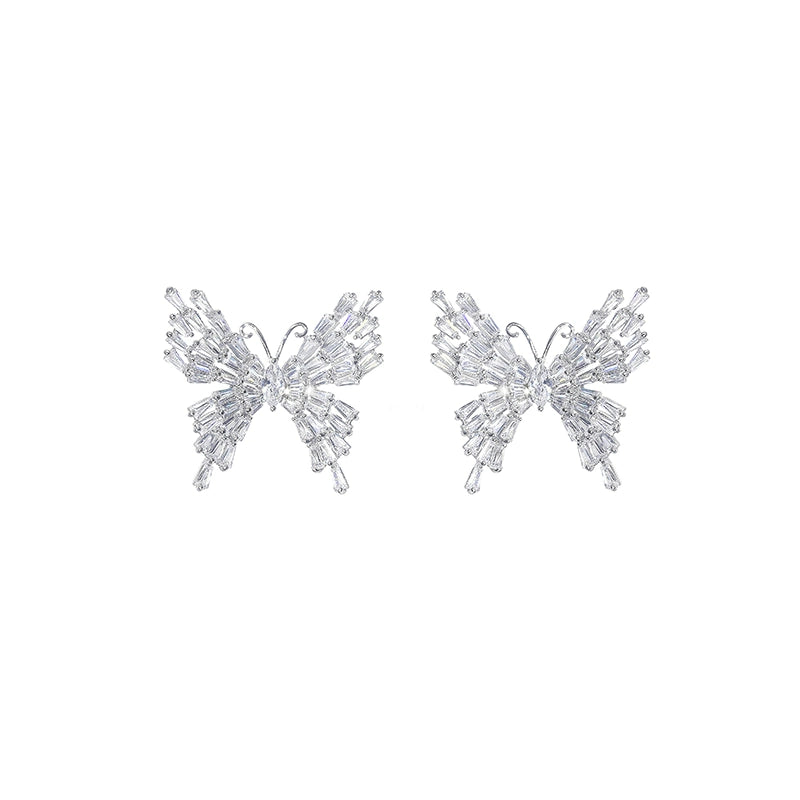 Wardrobes by Chen Luxury Sliver Butterfly Shaped Diamond Earrings-Fola