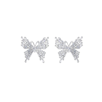 Wardrobes by Chen Luxury Sliver Butterfly Shaped Diamond Earrings-Fola
