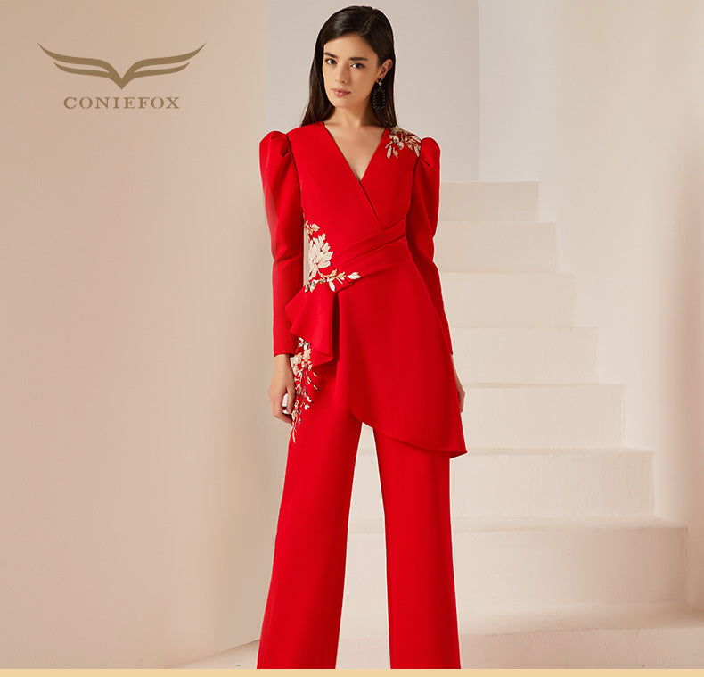Gorgeous high end jumpsuit women's red business formal dress