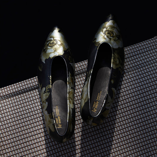 Pointed toe printed leather retro shoes - Alina
