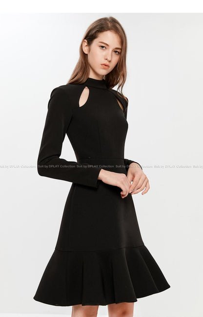 Black hollow fishtail dress little black dress lbd Openwork design fishtail dress- Parata
