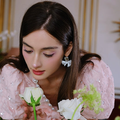 Wardrobes by Chen Luxury Sliver Butterfly Shaped Diamond Earrings-Fola