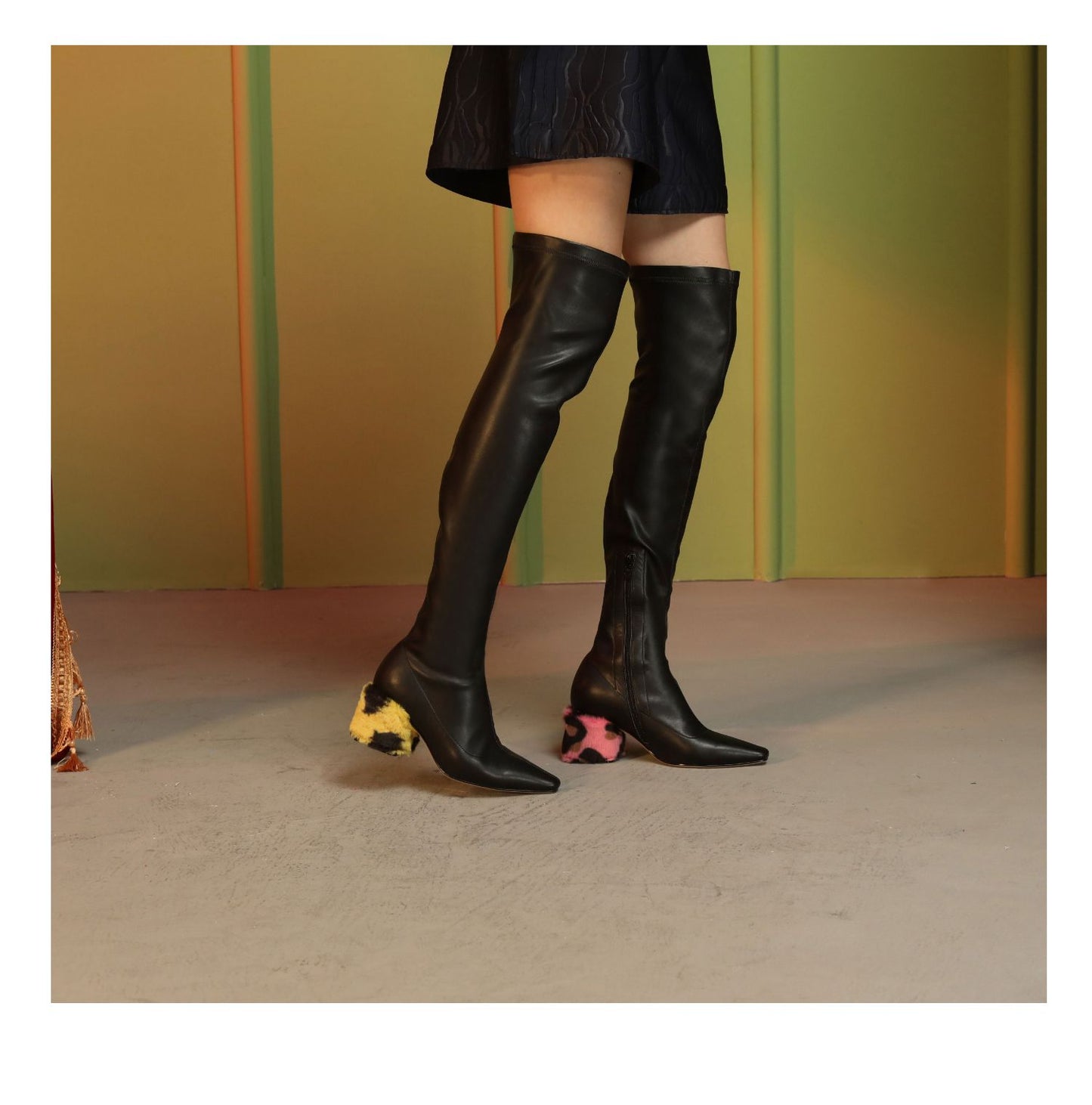 B-FEI over-the-knee boots bag leg boots color thick heel- Jilian