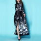 Black retro over the knee long luxury thick coat dress- Lopa
