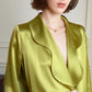 Retro green shirt top a sleek V-neck collar retro classic casual wide-long pants - Cata