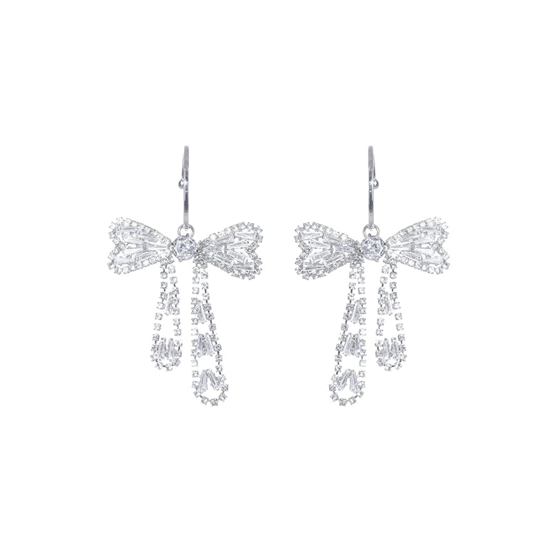 Wardrobes by Chen Luxury Light Bow Diamond Tassel Earrings-Sola