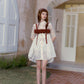 White Hollow Lace Irregular High Collar Puff Dress - Jackie