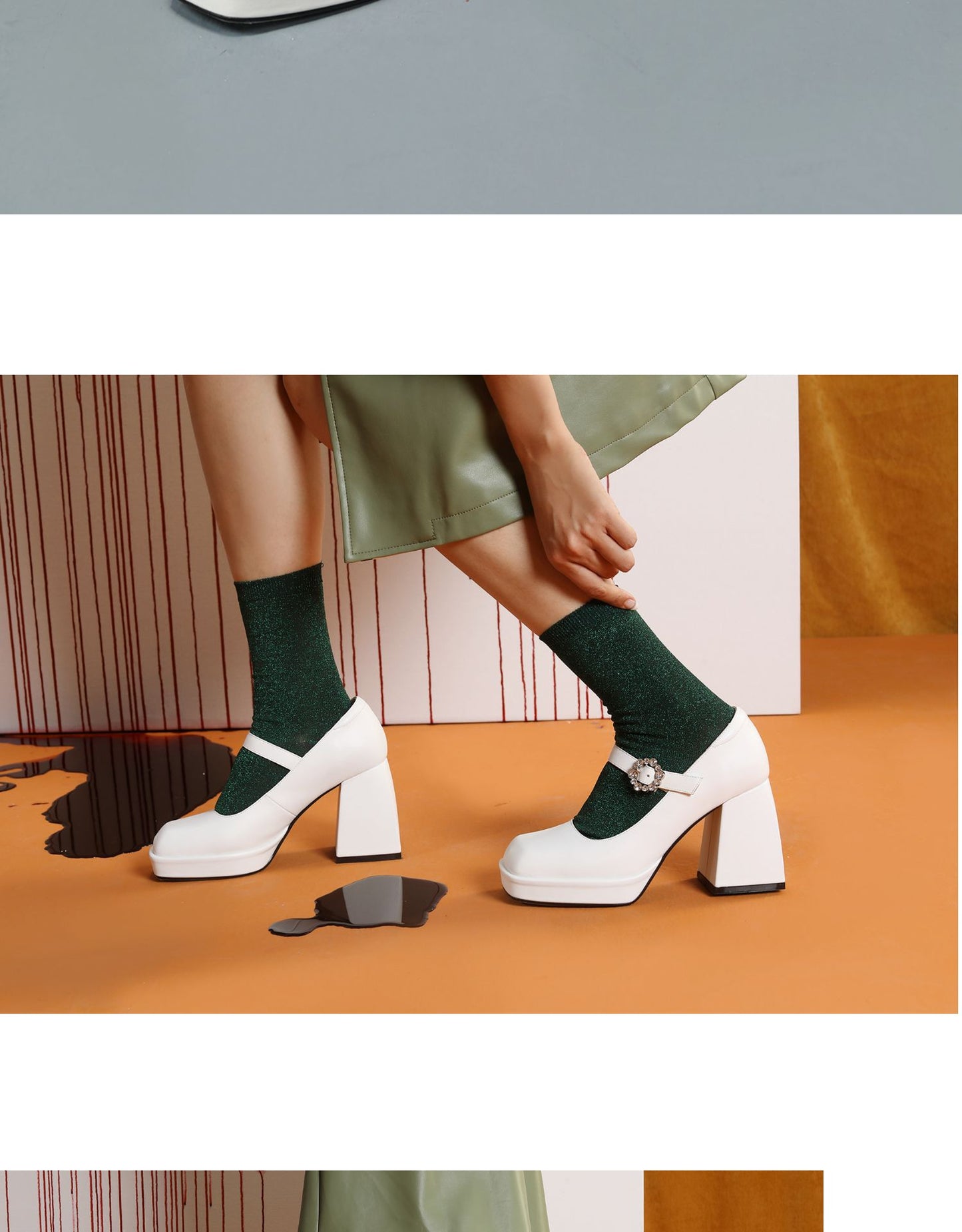 B-FEI Original Design Square Toe Thick Heel Leather Single Shoes High Heel Thick Bottom Platform- Seon