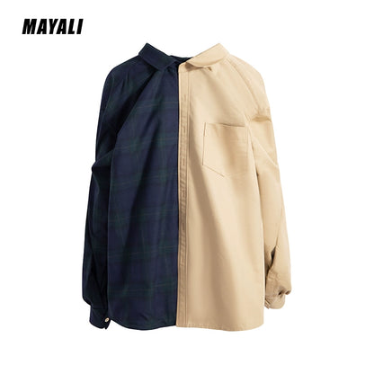 MAYALI autumn winter contrast panels luxury asymmetrical cotton  shirt - Sayyi