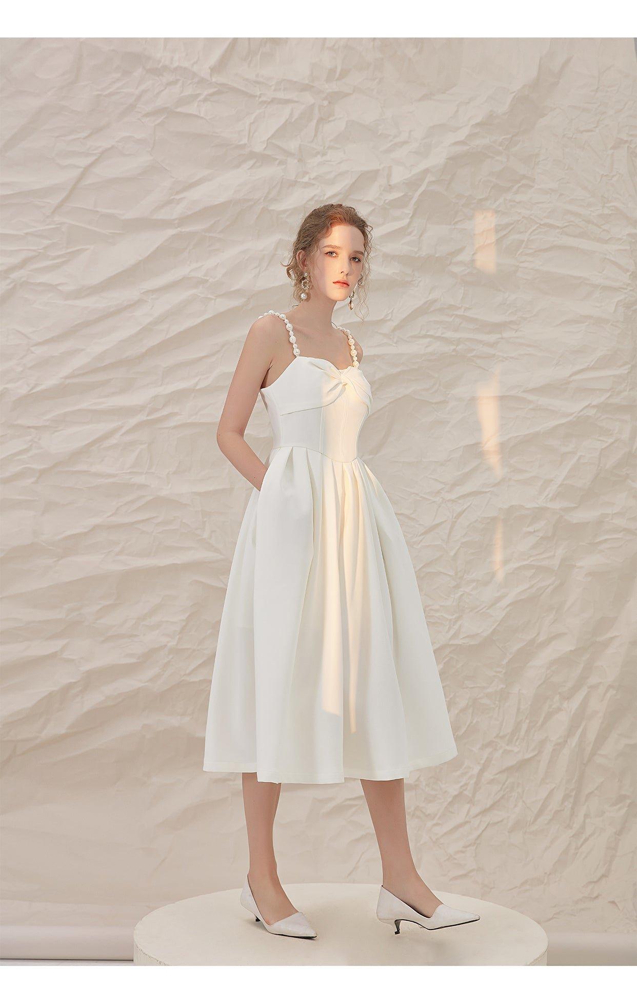 Luxury French retro elegant white midi wedding texture backless dress GOOD GIRL REBEL Luxury French retro elegant white midi wedding texture backless dress GOOD GIRL REBEL