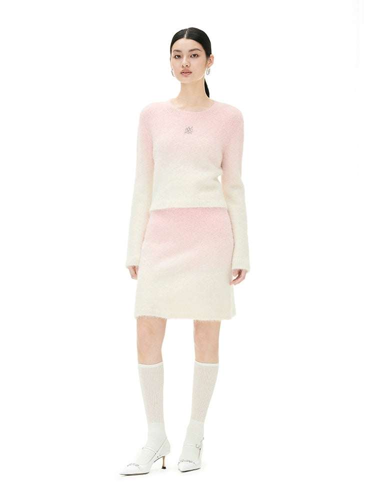 YES BY YESIR Barbie pink ombre Dream alpaca knit skirt top- Liowwa