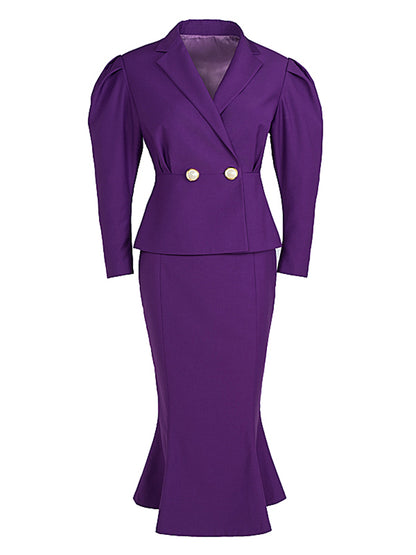 Original Purple Claw Sleeve Waist Hepburn Mermaid Skirt suit set- Lora