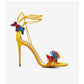 Yellow Contrast Color Bow Ankle Strap Open Toe Stiletto Sandals Women- Elias