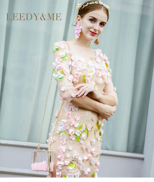 Sequin embellished fairy dress designer sexy mesh openwork wedding evening -Anselem