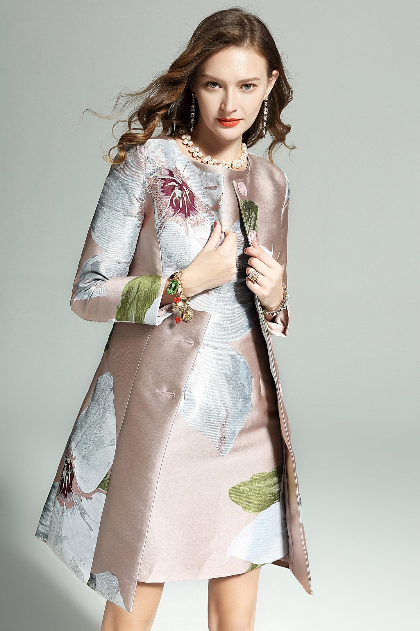 Limited Edition New Luxury Jacquard Print Windbreaker Coat jacket + dress two piece suit set - Lane set