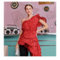 Statement limited edition one shoulder pleated flower banquet partY elegant cocktail red blouse dress - India
