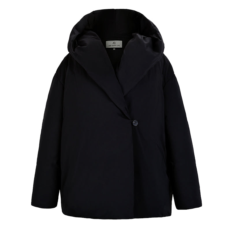 Autumn and winter niche hooded down loose coat jacket- Pilar