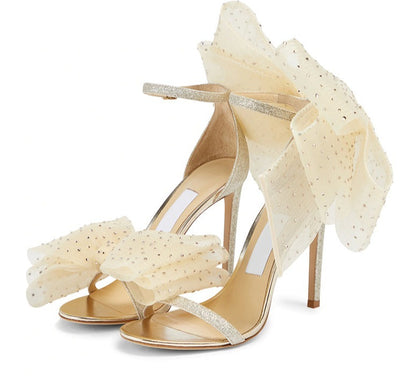 Early 2023 spring new bowknot mesh gauze open-toed stiletto sandals - Elias