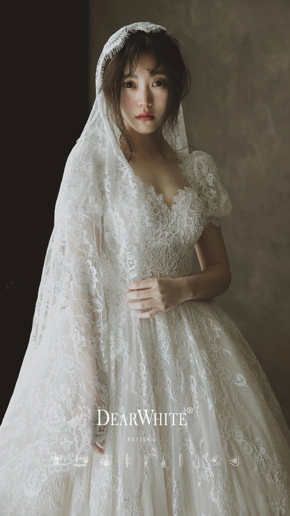 Early Spring 2023 heart original big trailing lace wedding bridal dress- Alice of Hearts