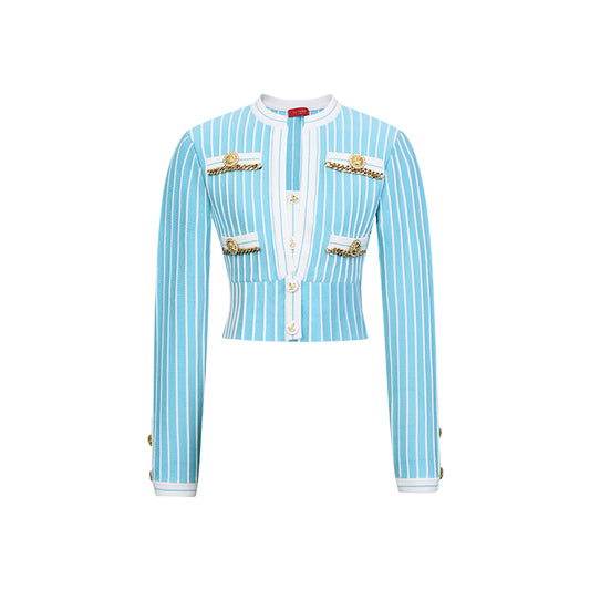 Bright  blue vertical striped two-piece knitted top - Ari