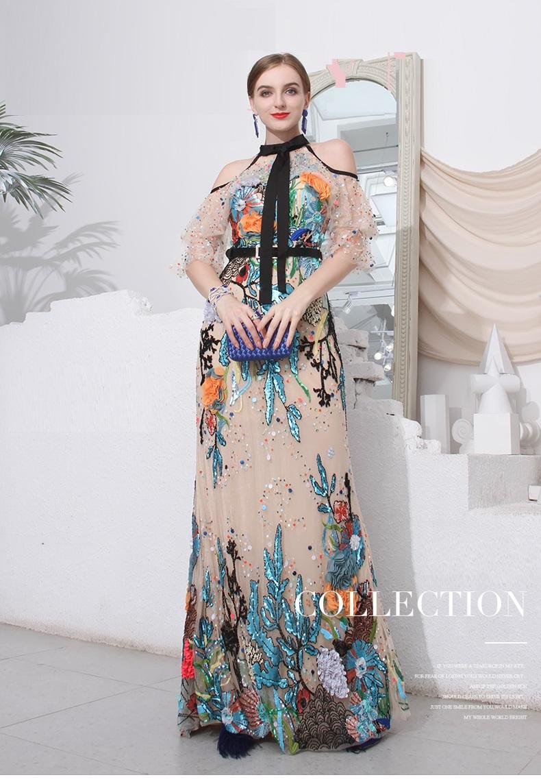 High-end Limited edition hand crafted custom-made colored sequins one of a kind mother of the bride wedding evening gown - Elowen