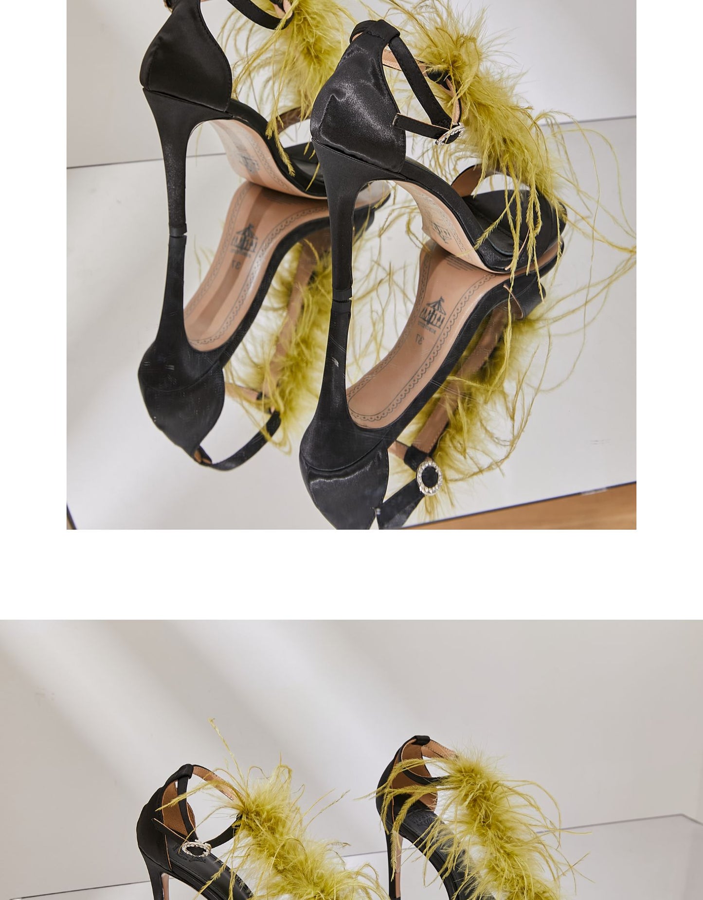 B-FEI original design color matching high-heeled feather sandals fashion color matching- Eloisa