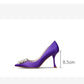 Early 2023 spring  New Stiletto Purple Silk Square Buckle Single Shoes Purple- Jimmy