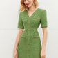 Green  V-Neck short sleeve  Tweed cocktail dress- Sara