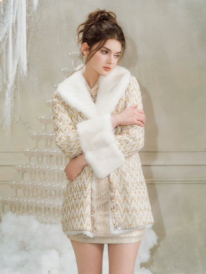 Wardrobes By Chen Elegant Gold Long Sleeve Medium Fur Jacket-Medis