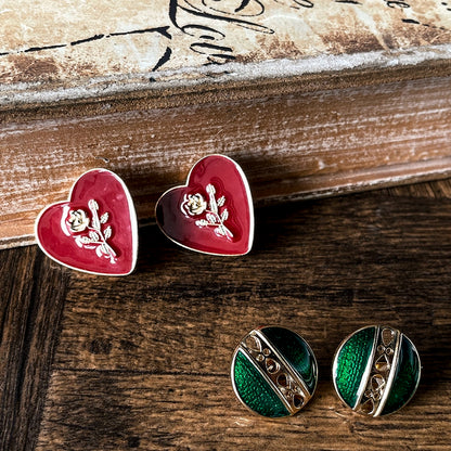 Le Palais Vintage Elegant Emerald Stud Earrings Ear Clip-Vine.