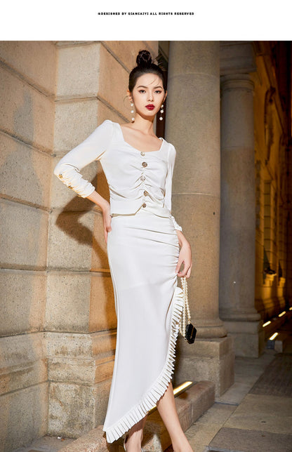 Evening  light luxury collection for spring and summer slit dress- Skia