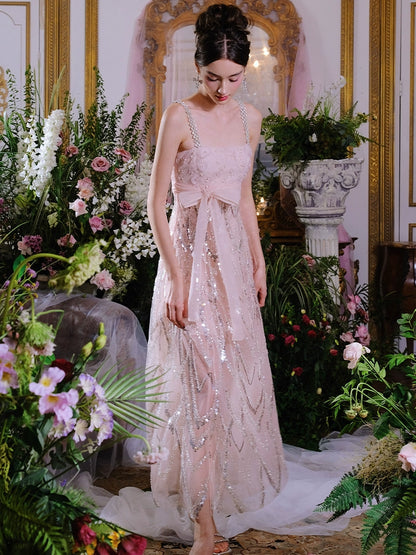 Wardrobes by Chen Luxury Fog Pink Round Neck Sleeveless Chiffon Dinner Dress-Nini