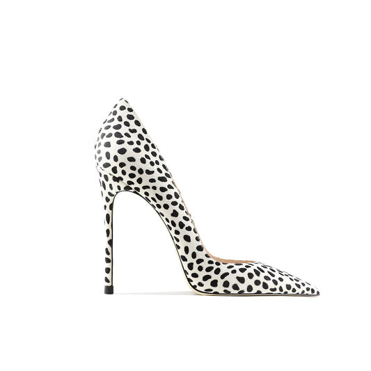 Horsehair Genuine Leather High Heels Stiletto Leopard Print Sexy Shoes- Helene