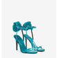 Spring and summer new lake blue suede flower stiletto high-heeled open-toed sandals- Chili