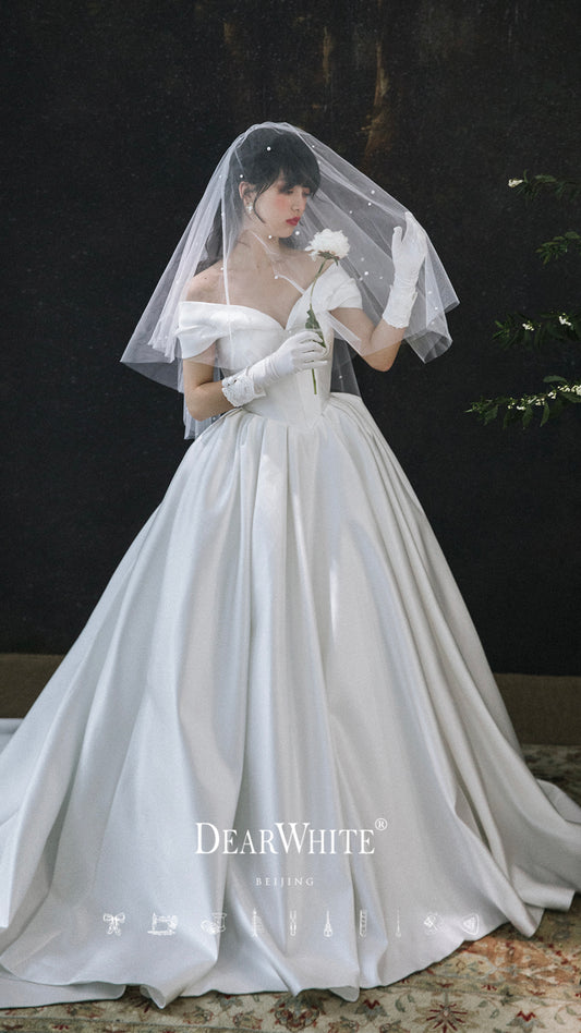 Early Spring 2023 Original one-shoulder wedding dress bridal satin- First Sight