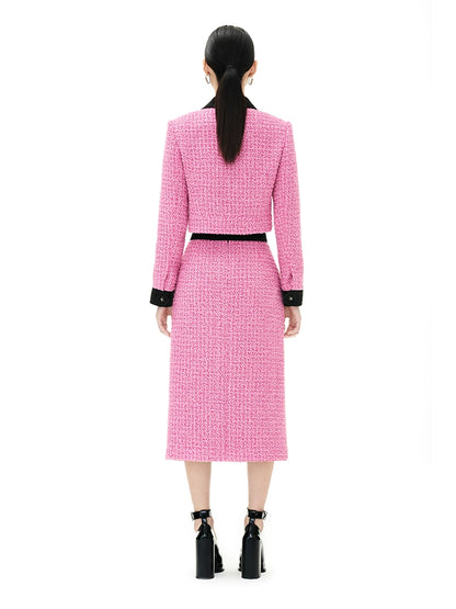 YES by YESIR Barbie pink autumn winter short jacket mini pencil skirt- Tiggan
